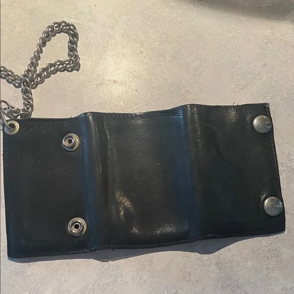 Vintage Biker Black Leather Chain Wallet - Picture 4 of 9